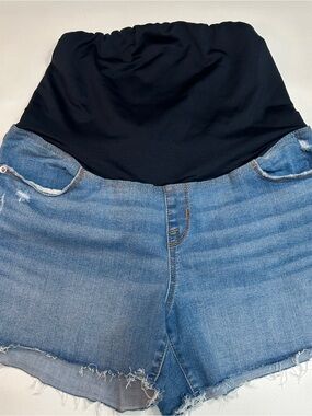 Isabel Maternity by Ingrid & Isabel Light Blue Denim Shorts with Black Waistband